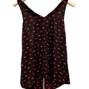 Clock House Black Red & Pink Lips Top Camisole V-necck Back Zip Y2K Small